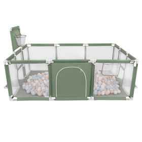 Baby Playpen Big Size Playground with Plastic Balls for Kids, green:pastel beige/pastel blue/white, 100 balls