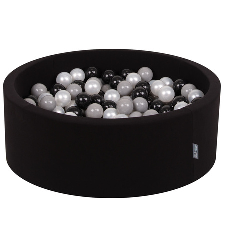 KiddyMoon Baby Foam Ball Pit with Balls ∅ 7cm / 2.75in Made in EU, black:black/grey/pearl, 90x30cm/300 balls