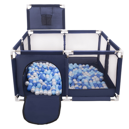 square play pen filled with plastic balls basketball, Blue:blue/babyblue/pearl, 100 balls