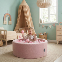 KiddyMoon Ball Pit for Baby with Teddy Plush, Large 7 cm Balls for a Fuller Ball Pit, From 8 Months, Removable Cover, Pink: Pastel Beige/Powder Pink/Pearl, 90 x 30 cm / 300 Balls