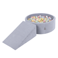 KiddyMoon Foam Playground For Kids Soft Textured Safe Blocks, dark grey: pastel blue/pastel yellow/white/mint/powder pink, Ballpit (200 Balls) + Wedge