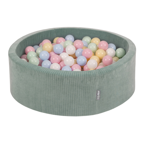 KiddyMoon Foam Ball Pit For Kids Round 90x30cm Baby Soft & Safe Toy, green: pastel blue/pastel yellow/white/mint/powder pink, 90x30cm/100 balls