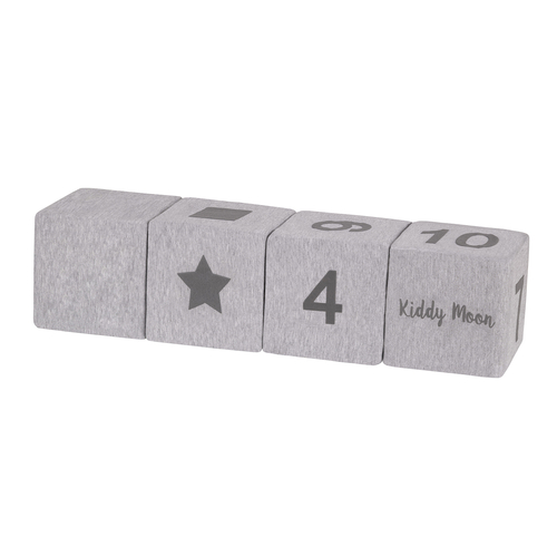 KiddyMoon Soft Foam Cubes Building Blocks 14cm for Children Multifunctional Foam Construction Montessori Toy for Babies, Certified Made in The EU, light grey-print, 4 Pieces