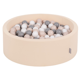 KiddyMoon Baby Foam Ball Pit with Balls ∅ 7cm / 2.75in, beige: pastel beige/grey/white, 90x30cm/200 balls