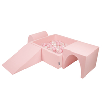 KiddyMoon Foam Playground for Kids with Square Ballpit ( ∅ 7cm/2.75In) Soft Obstacles Course and Ball Pool, Certified Made In The EU, pink:powder pink/pearl/transparent, Ballpit (200 Balls) + Version 2