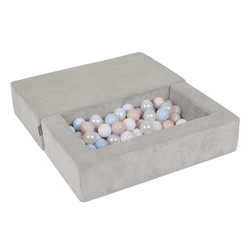 KiddyMoon Modular Foam Sofa for Children's with Balls Lightweight Sofa For Kids Room Comfortable Space-Saving with Storage Room Fabric Safe and Fun for Kids, light gray: pastel beige/pastel blue/white/pearl, Sofa + 100 Balls