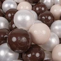 KiddyMoon Soft Plastic Play Balls ∅ 7cm/2.75in Multi-colour Made in EU, pastel beige/brown/pearl, 200 Balls/7cm-2.75in