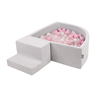 KiddyMoon Foam Playground for Kids with Quarter Angular Ballpit and Balls, lightgrey:powderpink/pearl/transparent, Ballpit (200 Balls) + Steps