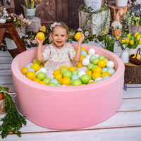 KiddyMoon Baby Foam Ball Pit with Balls ∅ 7cm / 2.75in Made in EU, pink:white/mint/light green/yellow, 90 x 30 cm / 200 Balls