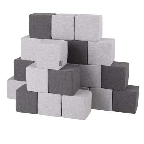 KiddyMoon Soft Foam Cubes Building Blocks 14cm for Children Multifunctional Foam Construction Montessori Toy for Babies, Certified Made in The EU, cubes:dark grey-light grey, 24 Pieces