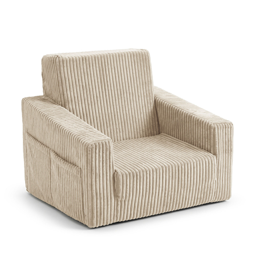 KiddyMoon Folding Children's Foam Armchair 2-in-1 Convertible Sofa for Kids, beige, UNI