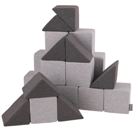 KiddyMoon Soft Foam Cubes Building Blocks 14cm for Children Multifunctional Foam Construction Montessori Toy for Babies, Certified Made in The EU, mix: light grey-dark grey, 24 Pieces