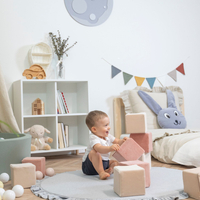 KiddyMoon Soft Foam Building Blocks for Babies & Toddlers, Washable Velvet Zip Cover, 14cm Cubes, Sensory Toy, cubes: sand beige-desert pink, 12 Pieces