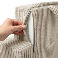 Foam armchair for kids convertible into bed, handle and side pockets, corduroy cover, beige, UNI