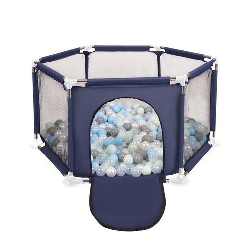 hexagon 6 side play pen with plastic balls, Blue:pearl/grey/transparent/babyblue/mint, 900 balls