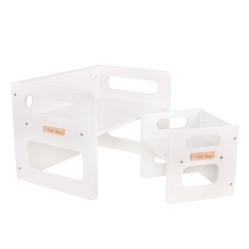 KiddyMoon Wooden Table with Chair for Kids TC-001, White