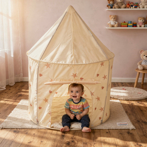 Play Tent For Kids Pavilion Playhouse Children Easy To Assemble Play Tent For Babies and Toddlers Pop up Play For Indoor And Outdoor, light beige, 100x130cm/No Balls