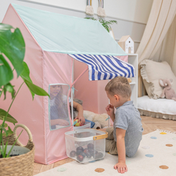 Playhouse Play Tent Foldable for Children Durable Breathable Material for Kids Portable Easy to Assemble For Indoor and Outdoor Compact Design for Creative Imaginative, pink-mint, No Balls