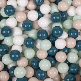 KiddyMoon Soft Plastic Play Balls ∅ 7cm/2.75in Multi-colour Made in EU, dark turquoise/pastel beige/white/mint, 700 Balls/7cm-2.75in