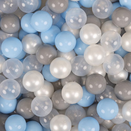 KiddyMoon Foam Playground For Kids Soft Textured Safe Blocks, dark grey: perle/grey/transparent/baby blue, Ballpit (100 Balls) + Wedge