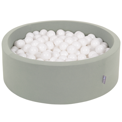 KiddyMoon Foam Ball Pit with Balls for Babies and Toddlers, Soft Sensory Play, Durable Removable Cover, Safe, sage: white, 90 x 30 cm / 200 Balls