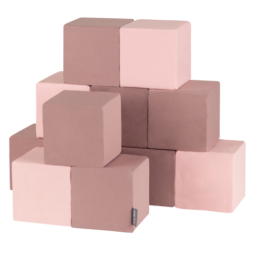 KiddyMoon Soft Foam Cubes Building Blocks 14cm for Children Multifunctional Foam Construction Montessori Toy for Babies, Certified Made in The EU, cubes: heather-pink, 12 Pieces