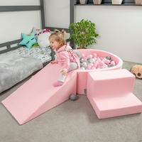 KiddyMoon Baby Foam Ball Pit with Balls ∅ 7cm / 2.75in Made in EU, pink:white/grey/light pink, 90 x 30 cm / 300 Balls