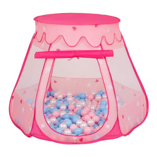 Play Tent For Kids Castle Baby Playhouse For Children With Colorful Balls Pop Up Perfect For Indoor And Outdoor Easy Set Up Includes Carry Bag, pink:babyblue-powder pink-pearl, 105x90cm/300 balls