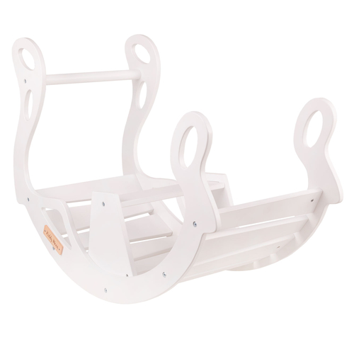 KiddyMoon Wooden Rocker for Kids Multifunctional Montessori Arch Wooden Toy Climbing Play Arch for Children, Seesaw Made of Wood for Babies WR-001, White, 90.6x39x69 cm