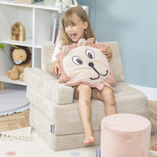 KiddyMoon Armchair Kids Foldable Children Multifunctional Foam Mattress Sofa Bed Folding Toddler Couch Chair for Playroom Bedroom Living Room, beige, Armchair with Pillow