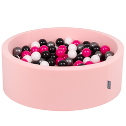 KiddyMoon Baby Foam Ball Pit with Balls ∅ 7cm / 2.75in Made in EU, pink:white/black/silver/dark piink, 90 x 30 cm / 200 Balls