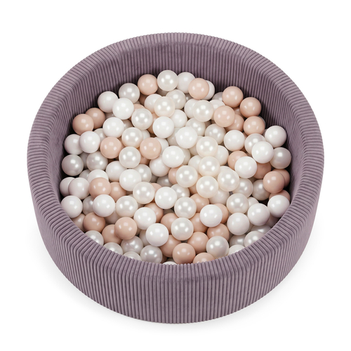KiddyMoon Ball Pit for Baby and Toddler, Soft Play Ball Pool with ribbed Washable Cover, Purple: Pastel Beige/White/Pearl, 90 x 30 cm / 200 Balls
