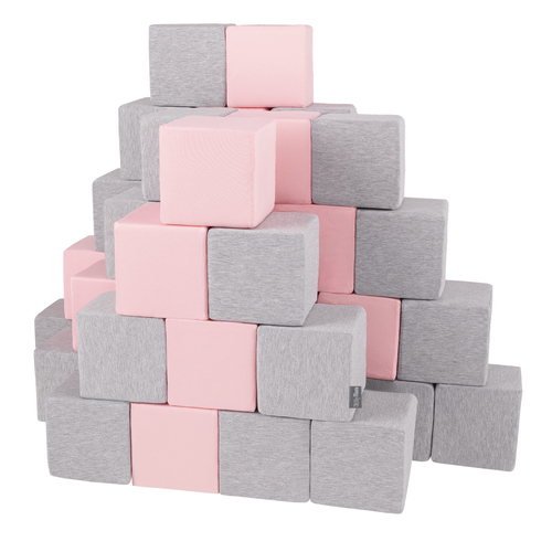 KiddyMoon Soft Foam Cubes Building Blocks 14cm for Children Multifunctional Foam Construction Montessori Toy for Babies, Certified Made in The EU, cubes:light grey-pink, 48 Pieces