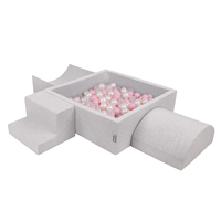 KiddyMoon Foam Playground for Kids with Square Ballpit ( ∅ 7cm/2.75In) Soft Obstacles Course and Ball Pool, Certified Made In The EU, lightgrey:powderpink/pearl/transparent, Ballpit (200 Balls) + Version 6