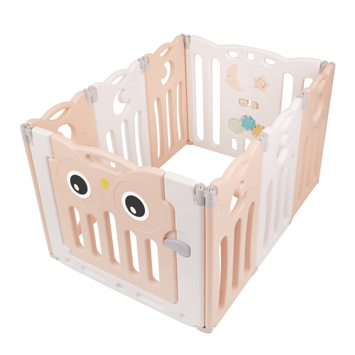 Playpen Box Foldable for Children with Plastic Colourful Balls, white-pink:white/grey/transparent, 6 + 2 Panels/200 Balls