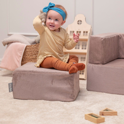 KiddyMoon Set of Two Poufs For Children's Soft, Lightweight and Multifunctional Seats Ribbed Fabric Removable Covers Ideal for Play and Relaxation, dark beige, Pouf/Pouf