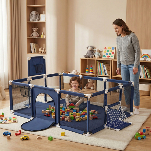 Baby Playpen Big Size Playground with Plastic Balls for Kids, Dark Blue, No Balls