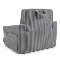 Foam armchair for kids convertible into bed, handle and side pockets, corduroy cover, dark grey, UNI