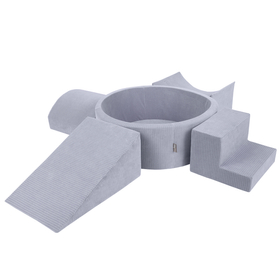 KiddyMoon Foam Playground For Kids Soft Textured Safe Blocks Baby, dark grey: grey/white/baby blue, Ballpit (300 Balls) + Version 5