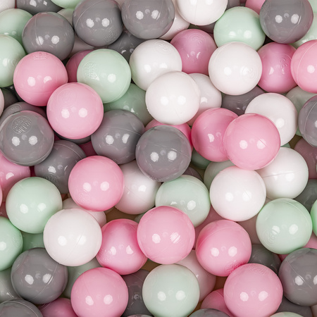 KiddyMoon Soft Plastic Play Balls ∅ 6cm / 2.36 Multi Colour Made in EU, white/grey/mint/light pink, 100 Balls/6cm-2.36in