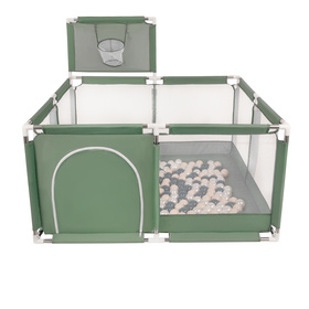 square play pen filled with plastic balls basketball, green:dark turquoise/pastel beige/pearl, 100 balls