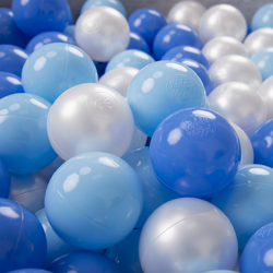 KiddyMoon Soft Plastic Play Balls ∅ 6cm / 2.36 Multi Colour Made in EU, baby blue/blue/pearl, 100 Balls/6cm-2.36in