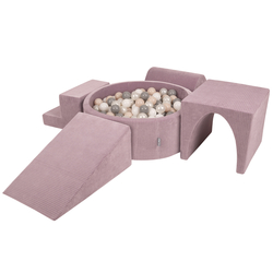 KiddyMoon Foam Playground For Kids Soft Textured Safe Blocks, purple: pastel beige/white/perle/grey, Ballpit (300 Balls) + Version 3