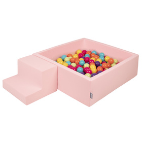 KiddyMoon Foam Playground for Kids with Square Ballpit ( ∅ 7cm/2.75In) Soft Obstacles Course and Ball Pool, Certified Made In The EU, pink:lgreen/yellow/turquoise/orange/dpink/purple, Ballpit (100 Balls) + Steps