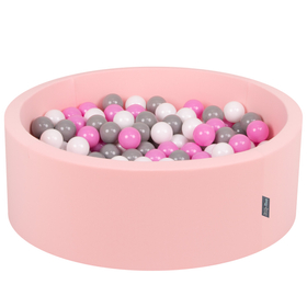 KiddyMoon Baby Foam Ball Pit with Balls ∅ 7cm / 2.75in Made in EU, pink:grey/white/pink, 90x30cm/300 balls