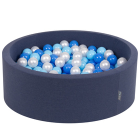 KiddyMoon Baby Foam Ball Pit with Balls ∅ 7cm / 2.75in Made in EU, dark blue:babyblue/blue/pearl, 90x30cm/200 balls