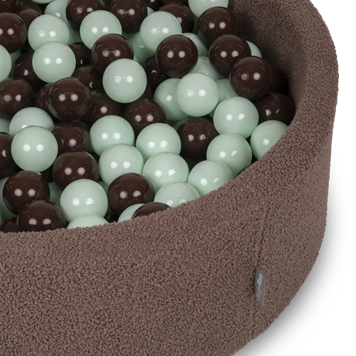 KiddyMoon Ball Pit for Baby with Teddy Plush, Large 7 cm Balls for a Fuller Ball Pit, From 8 Months, Removable Cover, Brown: Mint/Brown, 90 x 30 cm / 300 Balls