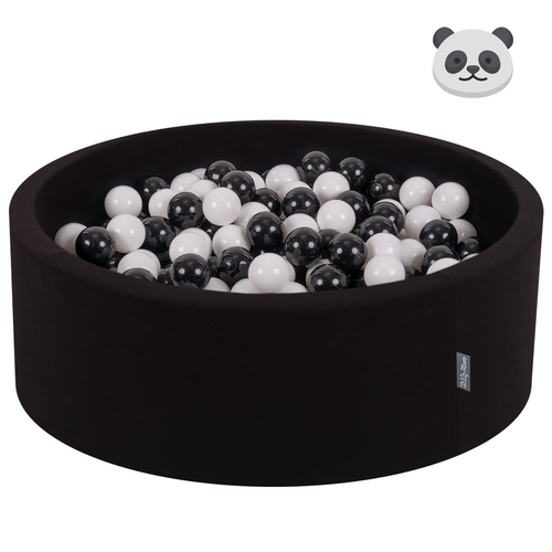 KiddyMoon Baby Foam Ball Pit with Balls ∅ 7cm / 2.75in Made in EU, Panda: black/white, 90x30cm/300 balls