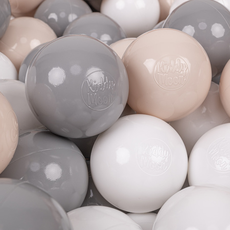 KiddyMoon Soft Plastic Play Balls ∅ 7cm/2.75in Multi-colour Made in EU, pastel beige/grey/white, 200 Balls/7cm-2.75in