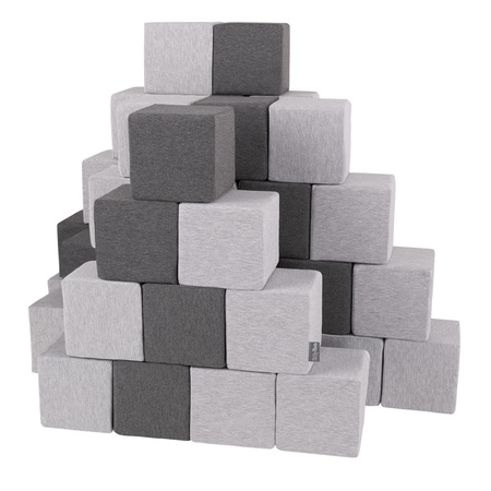 KiddyMoon Soft Foam Cubes Building Blocks 14cm for Children Multifunctional Foam Construction Montessori Toy for Babies, Certified Made in The EU, cubes:dark grey-light grey, 48 Pieces